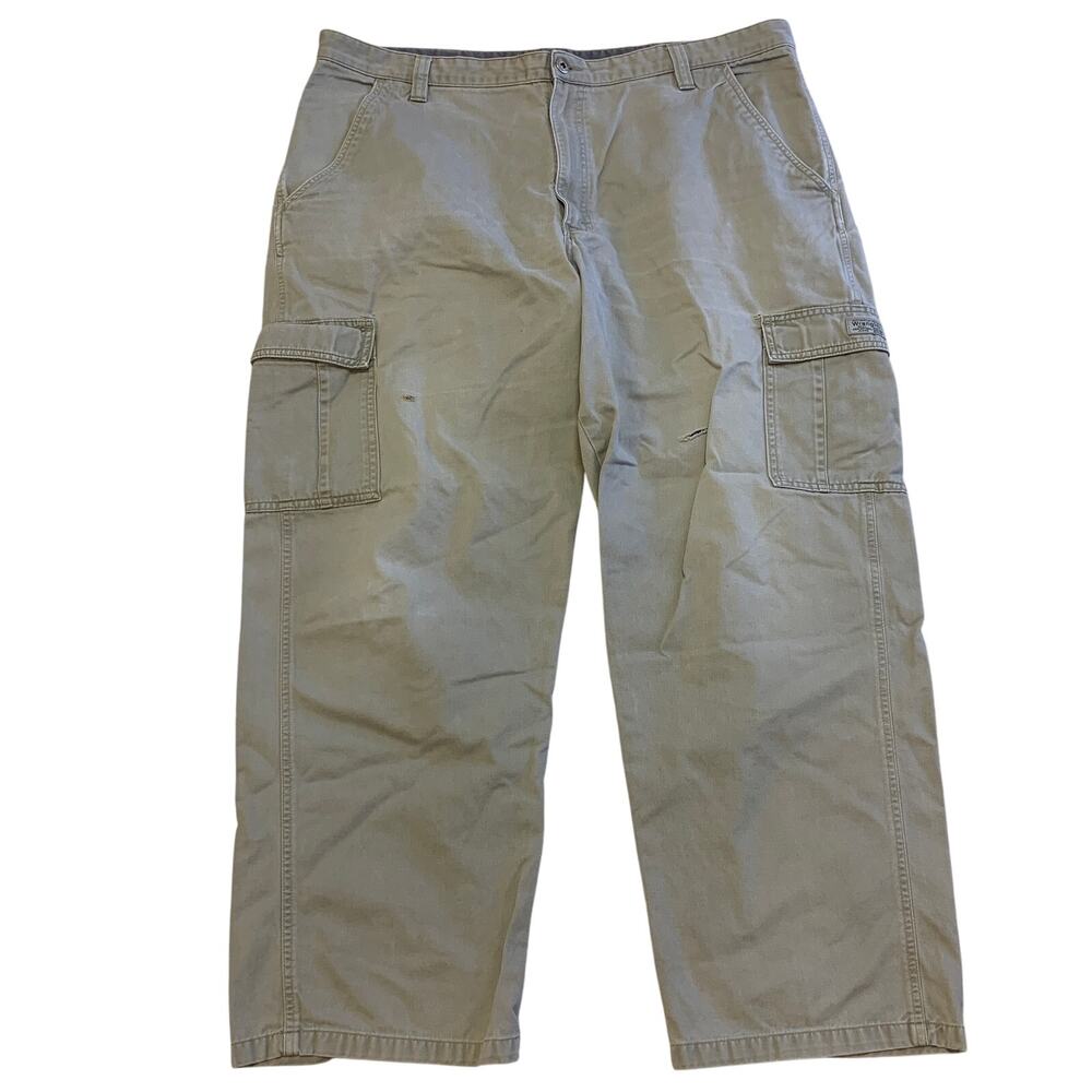 Wrangler Khaki Straight Leg Y2K Distressed Carpenter Pants Streetwear 40x30
